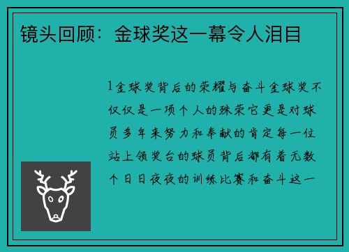 镜头回顾：金球奖这一幕令人泪目