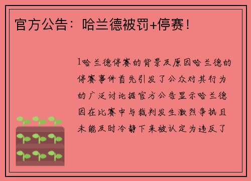 官方公告：哈兰德被罚+停赛！
